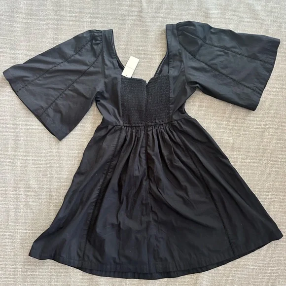 Abercrombie & Fitch Midi Dress Sz M Tall Smocked Waist Flowy Summer Dress Black - Picture 3 of 16